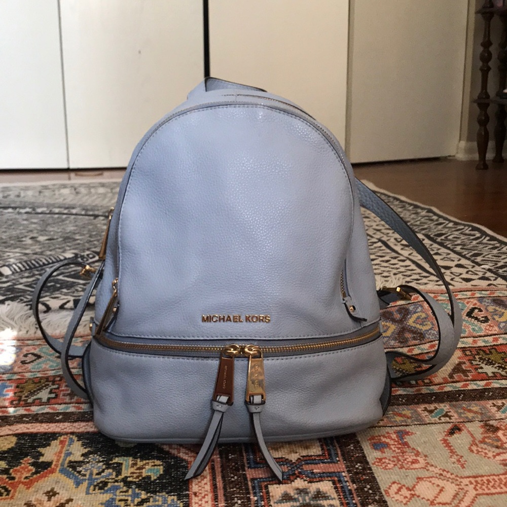 Michael Kors light blue leather backpack *RARE*